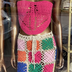 Set crochet pink cropped and patches skirt long