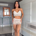 Crochet set cropped and skirt shiny long