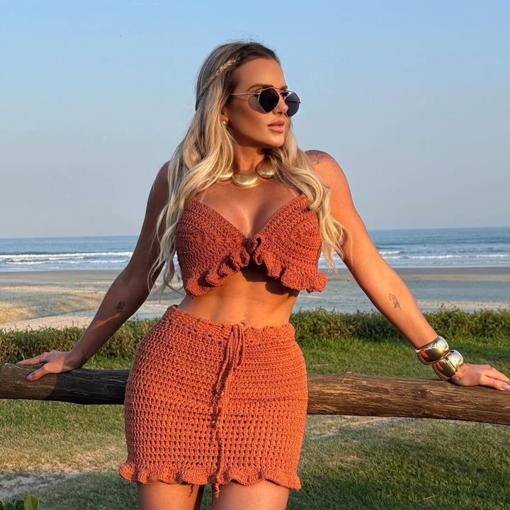 Set crochet cropped crossback and skirt