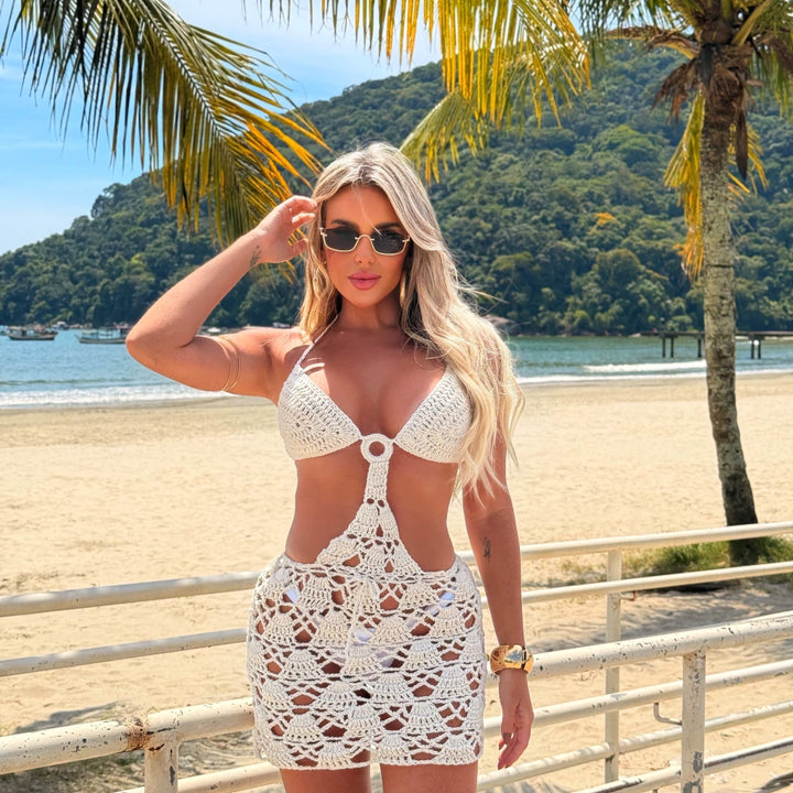 Crochet dress cover up waist cut