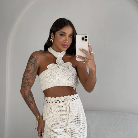 Crochet set cropped neck and skirt