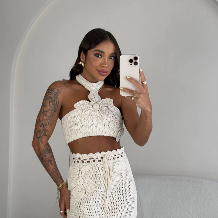 Crochet set cropped neck and skirt