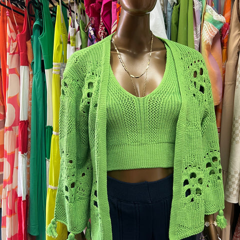 Knit cardigan + cropped set flower