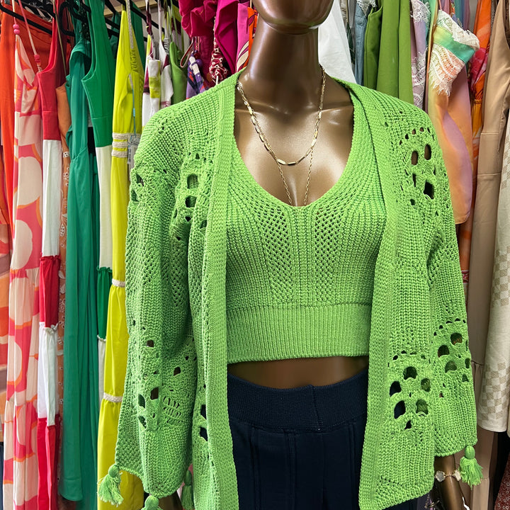 Knit cardigan + cropped set flower