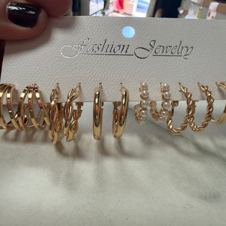 Earrings set hoops pearl